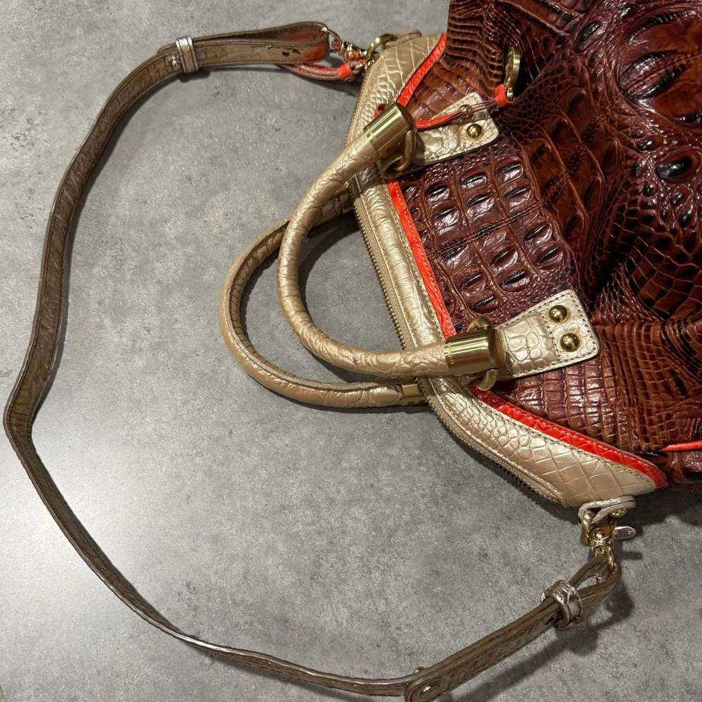 Brahmin Lisa Prosecco Tri-Colored Croc-Embossed Leather Satchel! Preowned!! - Picture 12 of 13